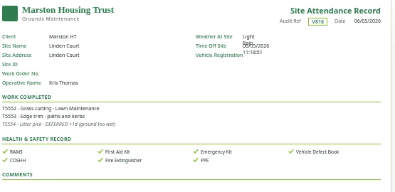 Site Attendance Record - branded PDF preview