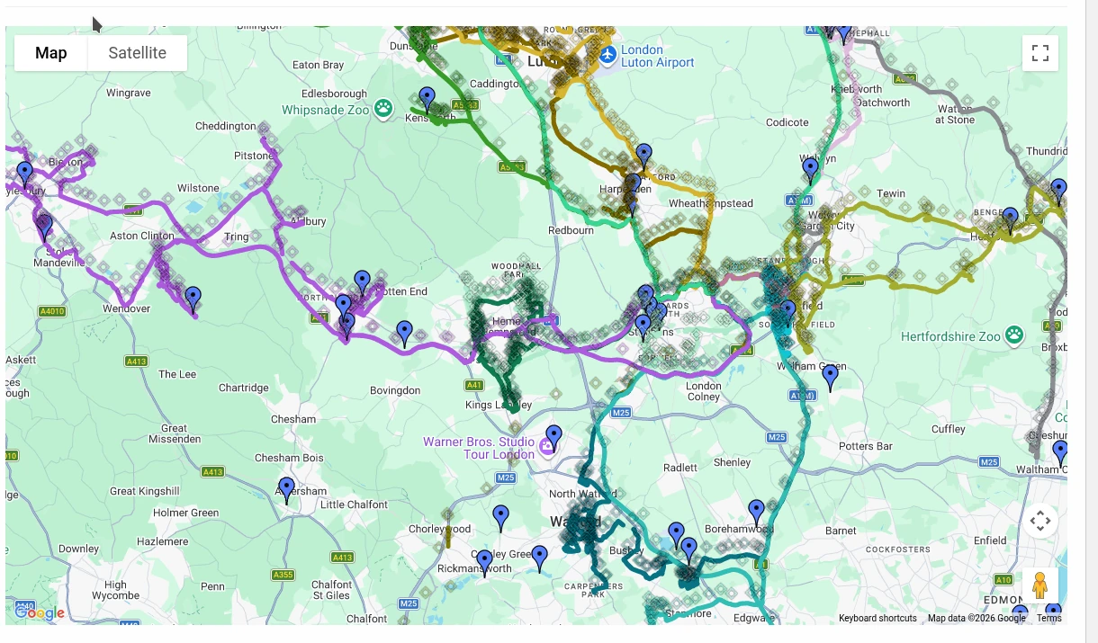Region-level fleet tracking across Hertfordshire