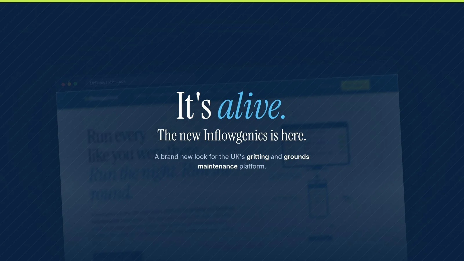 Inflowgenics homepage showing the ops dashboard, crew mobile app and branded proof delivered to the customer.